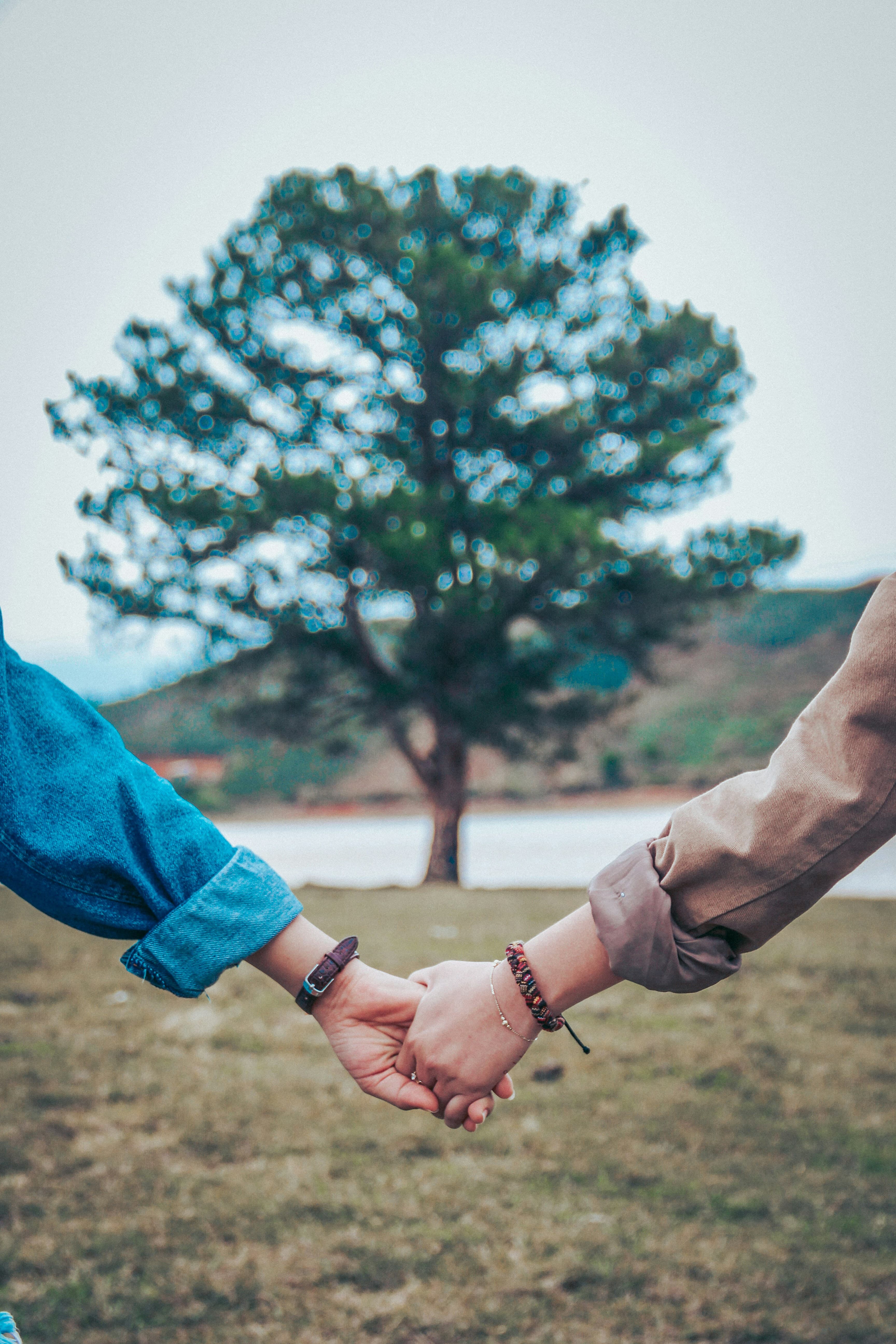 A photograph of two people holding hands